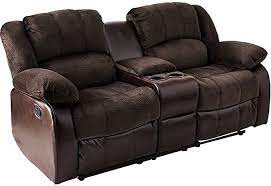 DivNHI Express Aiden Motion 2 Seater Reclining LoveSeatano Romano Furniture Classic Traditional Bonded Leather Reclining Sofa, Large