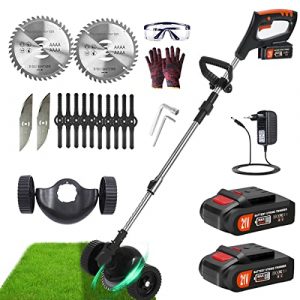 Weed Wacker Cordless Electric Weed Eater Battery Powered Grass Trimmer Edger Lawn Tool with 2Pcs 21V